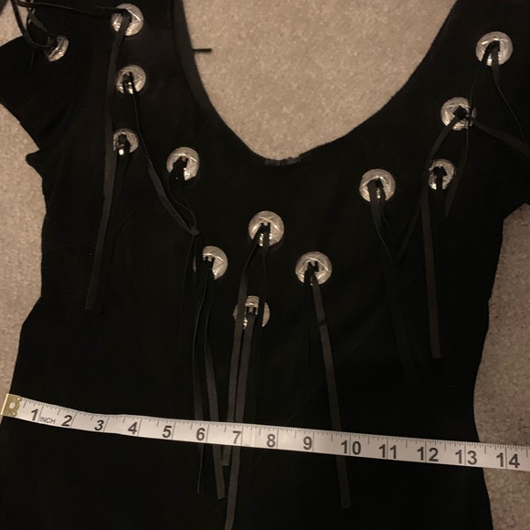 Western Fringe Concho Black Suede Dress 9/10 *VINTAGE* - Picture 11 of 15